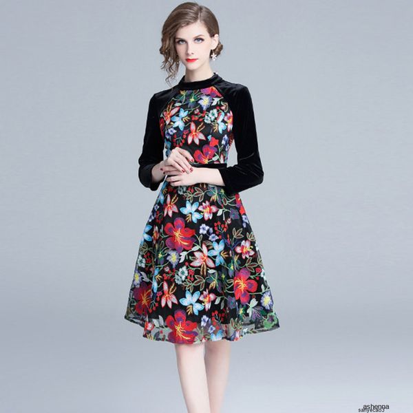 womens designer water soluble flower embroidery temperament dress season slim slimming stand collar velvet stitching skirt7y15h, Black;gray
womens designer water soluble flower embroidery temperament dress season slim slimming stand collar velvet stitching skirt7y15h, Black;gray