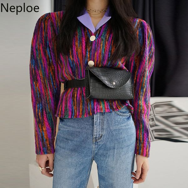 women's jackets neploe vintage ranbow stripe short jacket long sleeve metal single breasted coat 2021 high waist woman elegant 53613, Black;brown
women's jackets neploe vintage ranbow stripe short jacket long sleeve metal single breasted coat 2021 high waist woman elegant 53613, Black;brown
