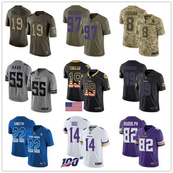Custom Vikingss Jerseys Randy Moss Kirk Cousins Adam Thielen Stefon Diggs Harrison Smith Dalvin Cook Anthony Barr Kyle Rudolph Men