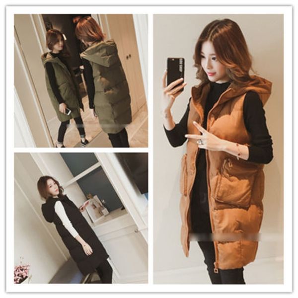 women's zip up mid-long hooded quilted padded puffer vest jacket waistcoat, Tan;black
women's zip up mid-long hooded quilted padded puffer vest jacket waistcoat, Tan;black