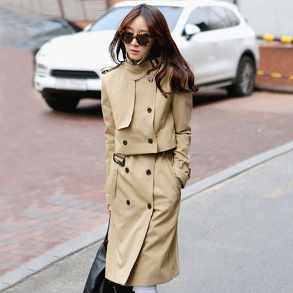 double breasted long slim coat g141, Tan;black