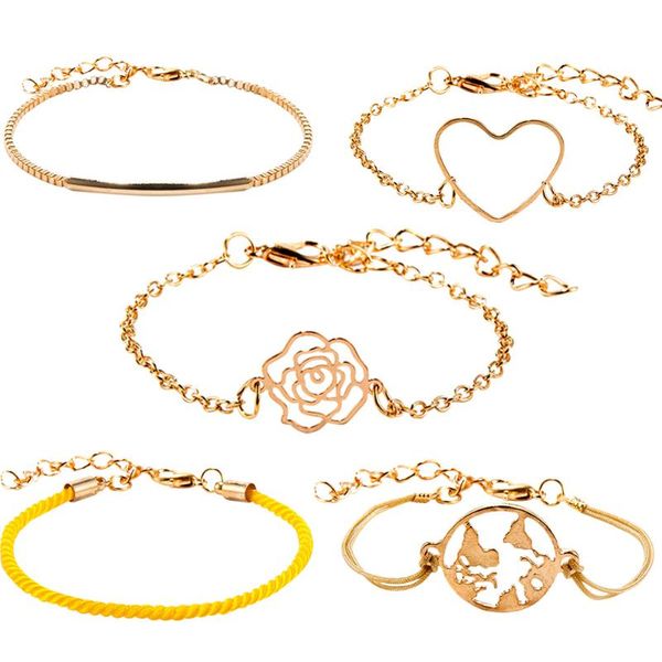 5 pcs/ set women trendy cord weave bracelet alloy hollow-out love heart flower bracelet, Black
5 pcs/ set women trendy cord weave bracelet alloy hollow-out love heart flower bracelet, Black