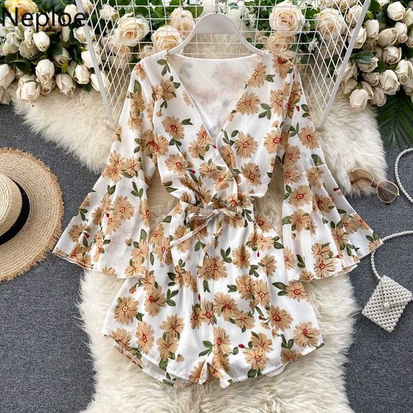 neploe boho flower print jumpsuits women fashion v neck flare sleeve rompers elegant slim waist wide leg beach bodysuit 1d014, Black;white 
neploe boho flower print jumpsuits women fashion v neck flare sleeve rompers elegant slim waist wide leg beach bodysuit 1d014, Black;white