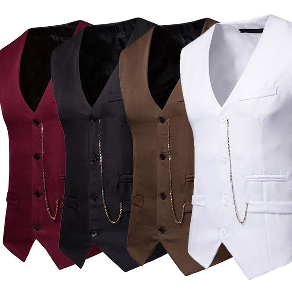 2019 new style fashion men's formal business casual cotton vest suit solid slim fit waistcoat coat button v neck, Black;white
2019 new style fashion men's formal business casual cotton vest suit solid slim fit waistcoat coat button v neck, Black;white