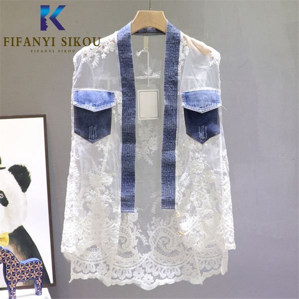 lace hollow out vest women sleeveless jacket fashion denim spliced pocket embroidery vest coat loose sun protection jacket vests, Black;white
lace hollow out vest women sleeveless jacket fashion denim spliced pocket embroidery vest coat loose sun protection jacket vests, Black;white