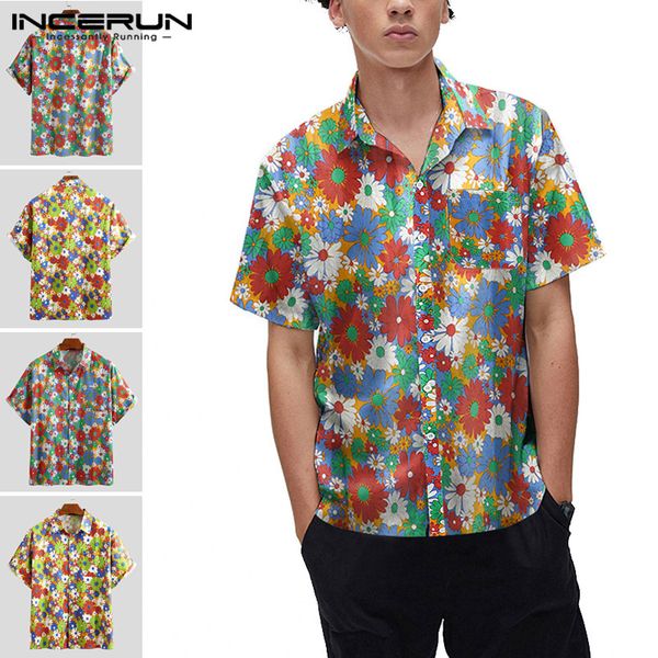 men's casual shirts incerun men flower pattern printed short sleeve lapel shirt man loose buttons floral blouse summer hawaiian, White;black
men's casual shirts incerun men flower pattern printed short sleeve lapel shirt man loose buttons floral blouse summer hawaiian, White;black