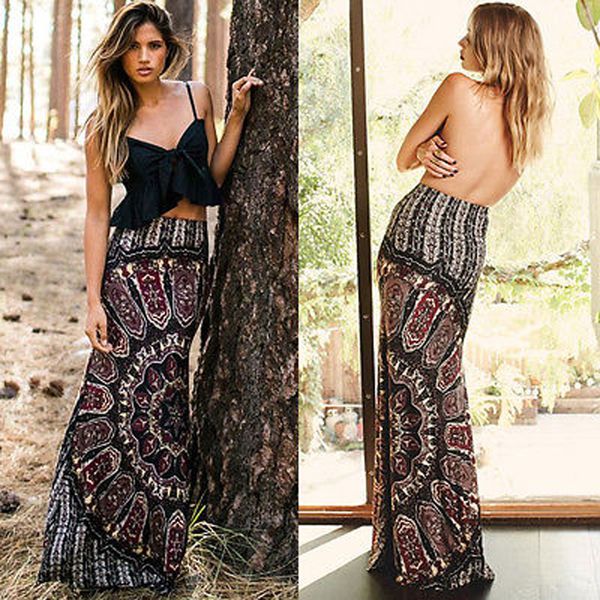 new casual women ladies high waist summer floral bohemian evening ankle-length long maxi skirt, Black
new casual women ladies high waist summer floral bohemian evening ankle-length long maxi skirt, Black