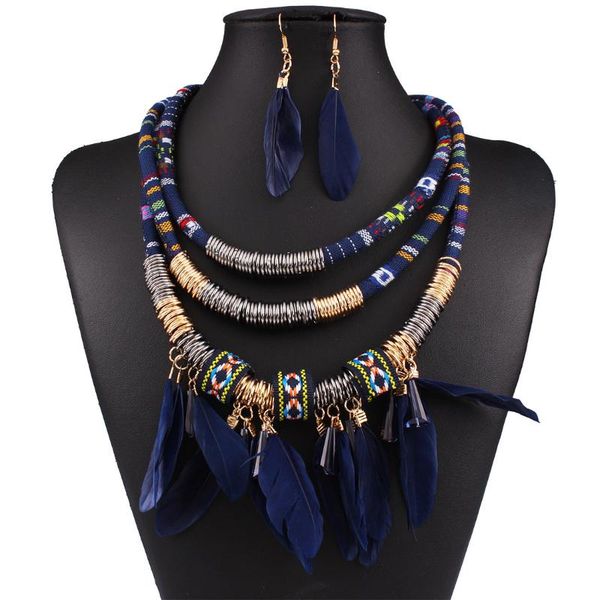 fashion feather pendant rope ethnic necklace multi-layer tassel necklace and earrings woman jewelry set, Silver
fashion feather pendant rope ethnic necklace multi-layer tassel necklace and earrings woman jewelry set, Silver
