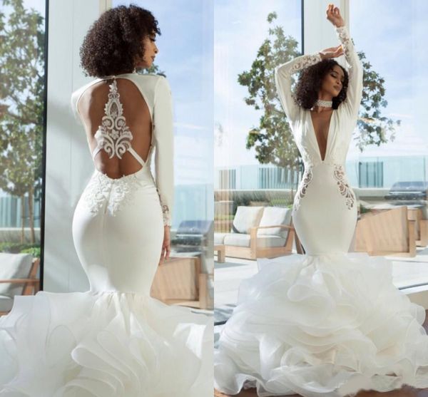 appliques bridal dress deep v neck wedding dress plus size cascading ruffles organza wedding dresses mermaid floor length bridal gown, White
appliques bridal dress deep v neck wedding dress plus size cascading ruffles organza wedding dresses mermaid floor length bridal gown, White
