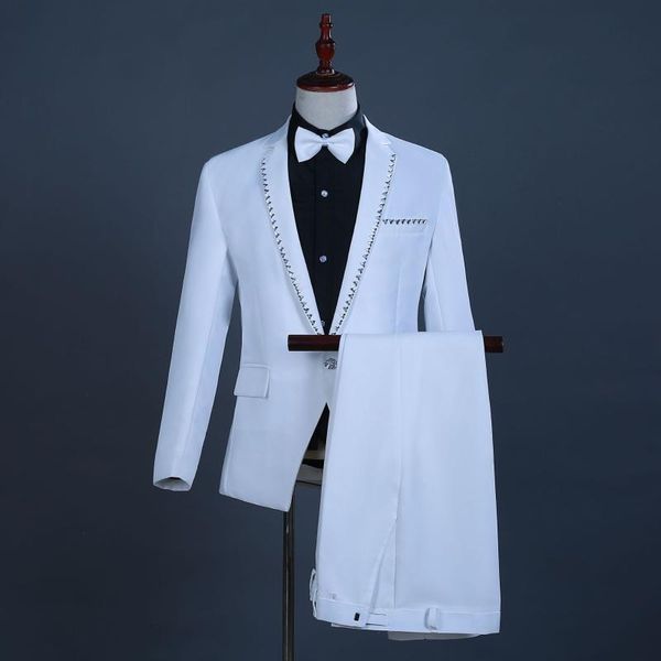 mens white diamond edge 3 pcs suits (jacket+pants+bowtie) slim fit stylish wedding groom suits with pants costume homme mariage, White;black
mens white diamond edge 3 pcs suits (jacket+pants+bowtie) slim fit stylish wedding groom suits with pants costume homme mariage, White;black