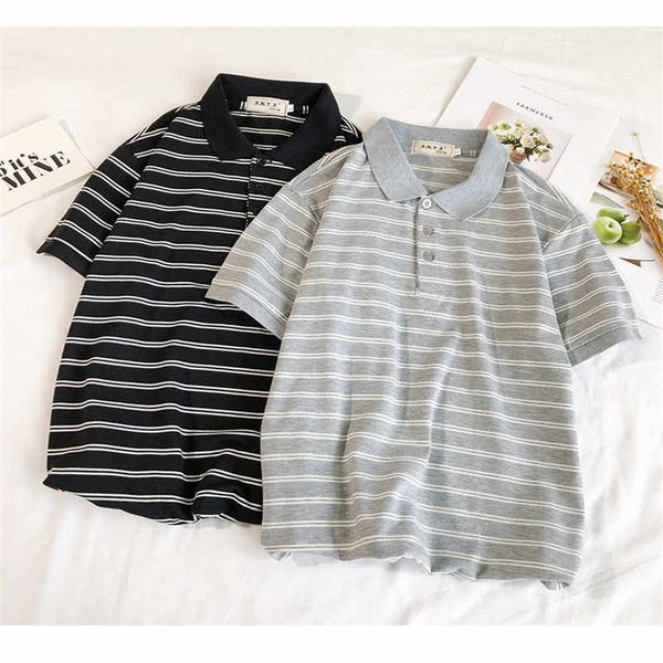 2020 striped men college style teens youth tshirt korean version summer clothes short-sleeved trend students new tees top, White;black 
2020 striped men college style teens youth tshirt korean version summer clothes short-sleeved trend students new tees top, White;black