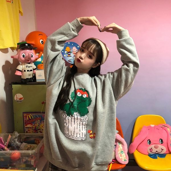 korean loose cartoon print plus velvet thickening sweatshirt women autumn 2018, Black
korean loose cartoon print plus velvet thickening sweatshirt women autumn 2018, Black