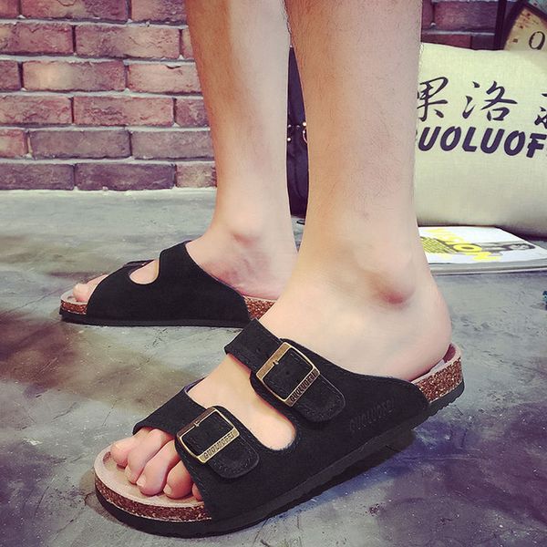 summer men's cow suede leather mule clogs slippers soft cork two buckle slides footwear for men women unisex, Black
summer men's cow suede leather mule clogs slippers soft cork two buckle slides footwear for men women unisex, Black