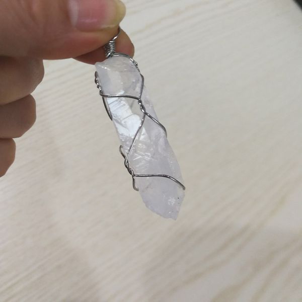 natural stone white crystal pillar necklace semi-precious pendant wire wrapped ing, Silver
natural stone white crystal pillar necklace semi-precious pendant wire wrapped ing, Silver