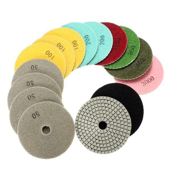 15pc 4 inch diamond polishing pads wet/dry set kit granite stone polishing pads with backing pad backer
15pc 4 inch diamond polishing pads wet/dry set kit granite stone polishing pads with backing pad backer