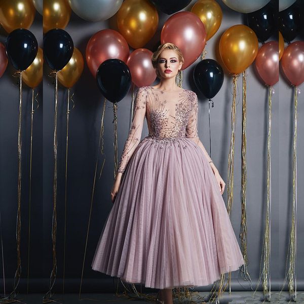 stunning a line beaded prom dresses sheer jewel neck beaded sequined appliqued evening gowns tulle tea length long sleeves formal dress, Black
stunning a line beaded prom dresses sheer jewel neck beaded sequined appliqued evening gowns tulle tea length long sleeves formal dress, Black