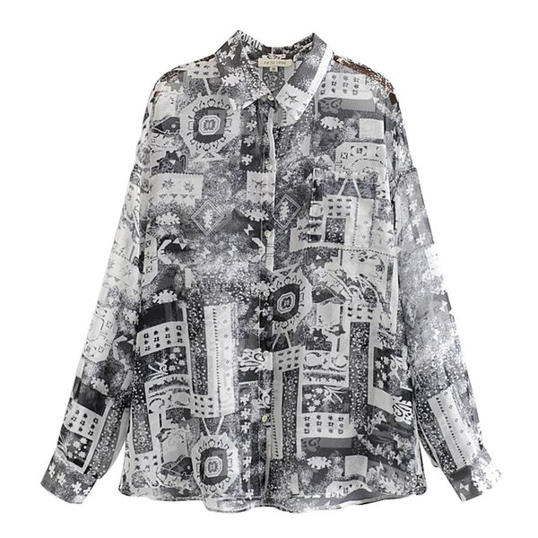 women's 2019 summer wind printed design feels loose long-sleeved shirt niche thin section is prevented bask in clothes, White
women's 2019 summer wind printed design feels loose long-sleeved shirt niche thin section is prevented bask in clothes, White