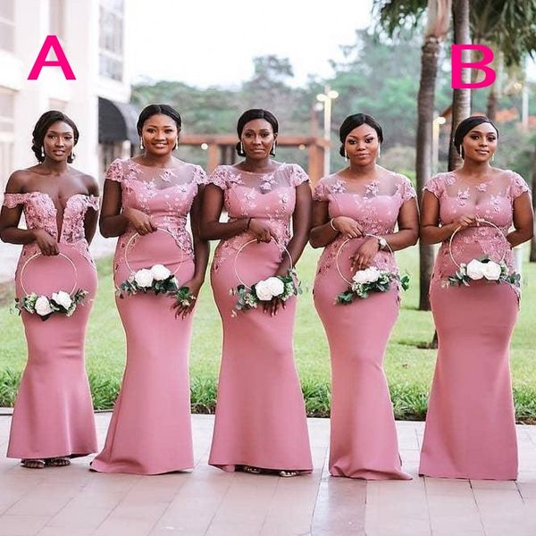 south african mermaid bridesmaids dresses sheer neck lace appliques capped plus size wedding guest dress off shoulder maid of the honor gown, White;pink
south african mermaid bridesmaids dresses sheer neck lace appliques capped plus size wedding guest dress off shoulder maid of the honor gown, White;pink