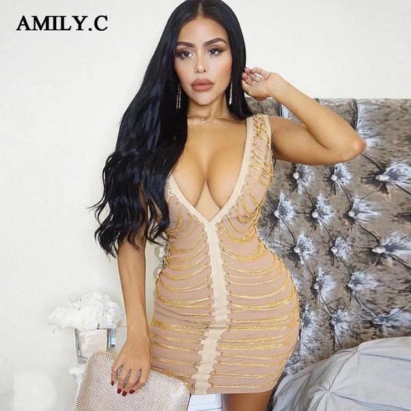amily.c 2020 new women's dress deep v chain decorative dress women's clubwear bandage party gold, Black;gray
amily.c 2020 new women's dress deep v chain decorative dress women's clubwear bandage party gold, Black;gray