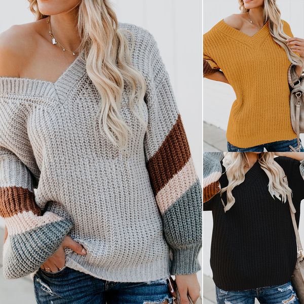 designer sweaters for women 2019 brand v neck color matching shirt women fashion loose luxury sweaters women clothing, White;black
designer sweaters for women 2019 brand v neck color matching shirt women fashion loose luxury sweaters women clothing, White;black