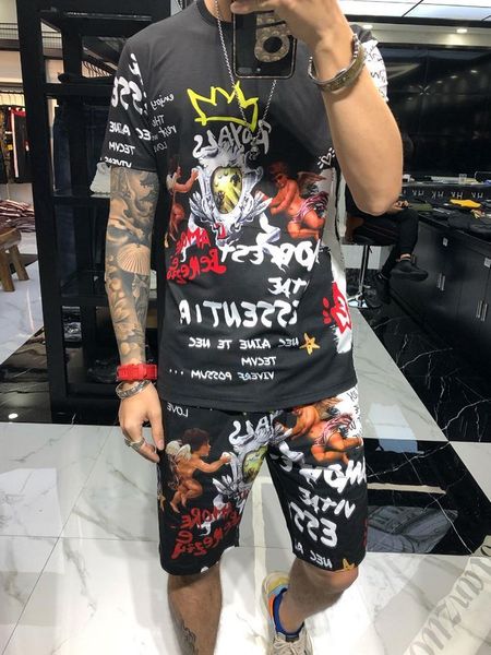 european popular logo men's casual suit spring/summer 2019 crown cupid print round-neck short-sleeved t-shirt, White;black
european popular logo men's casual suit spring/summer 2019 crown cupid print round-neck short-sleeved t-shirt, White;black