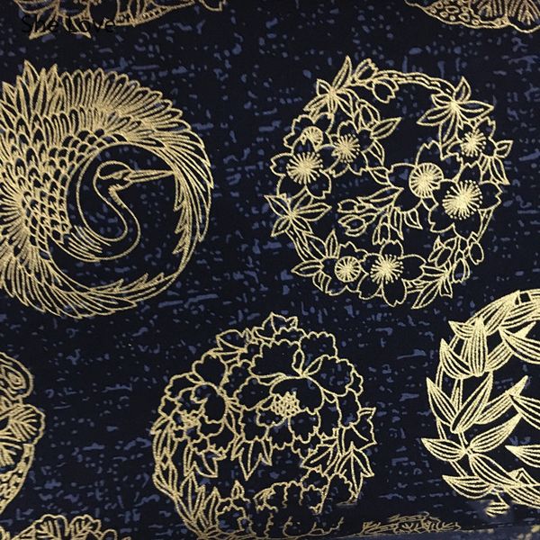 she love gold color embossed patchwork cotton fabric japan style flower cranes sewing fabric for clothing making materials, Black;white
she love gold color embossed patchwork cotton fabric japan style flower cranes sewing fabric for clothing making materials, Black;white