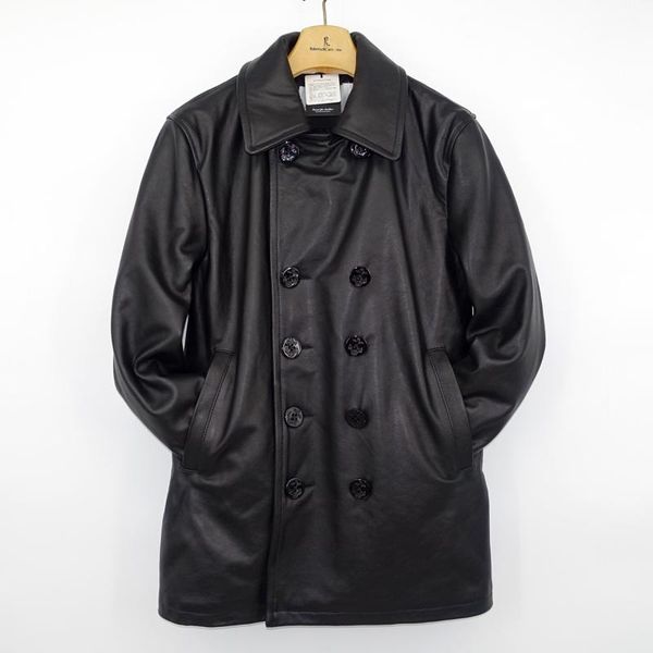 740 classic navy pea coat double-breasted coat the original light leather cowhide, Black
740 classic navy pea coat double-breasted coat the original light leather cowhide, Black