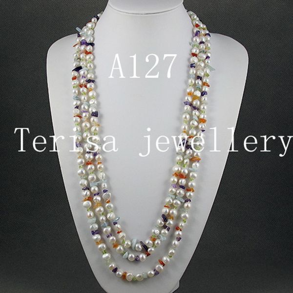 genuine freshwater pearl necklace triple rows 7-8mm baroque pearl multicolor stone fashion lady's wedding party gift jewelry, Silver
genuine freshwater pearl necklace triple rows 7-8mm baroque pearl multicolor stone fashion lady's wedding party gift jewelry, Silver