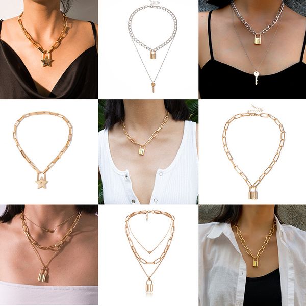 kingdeng multilayer star long necklace pendent lock fashion jewelry heart chain women punk geometric personalized gothic, Silver
kingdeng multilayer star long necklace pendent lock fashion jewelry heart chain women punk geometric personalized gothic, Silver