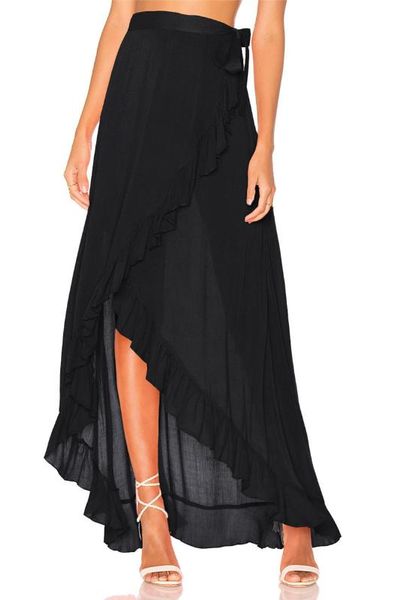 new fashion women chiffon high waist empire ruffles asymmetrical hem summer boho beach wrap split skirt lace-up long maxi skirt, Black
new fashion women chiffon high waist empire ruffles asymmetrical hem summer boho beach wrap split skirt lace-up long maxi skirt, Black