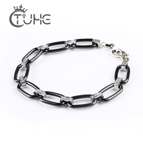 women's fashion punk crystal bracelet stainless steel knot loop metal chain black ceramic bracelet retro jewelry accessories, Golden;silver
women's fashion punk crystal bracelet stainless steel knot loop metal chain black ceramic bracelet retro jewelry accessories, Golden;silver