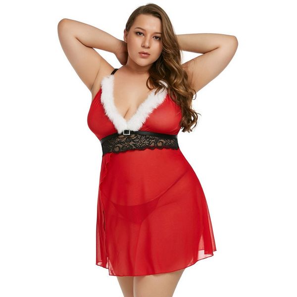 christmas red women plus size 1x-5x lace and mesh sheer slit babydoll & g-string lingerie set sleepwear chemise dress with white fur, Black;red
christmas red women plus size 1x-5x lace and mesh sheer slit babydoll & g-string lingerie set sleepwear chemise dress with white fur, Black;red