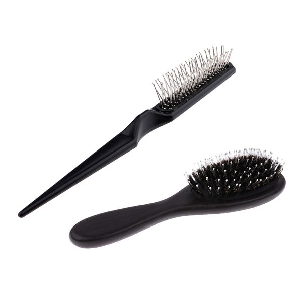 2 count black detangling styling hairbrush wooden handle/rat tail cushioned comb for natural hair wigs hair extensions, Silver
2 count black detangling styling hairbrush wooden handle/rat tail cushioned comb for natural hair wigs hair extensions, Silver