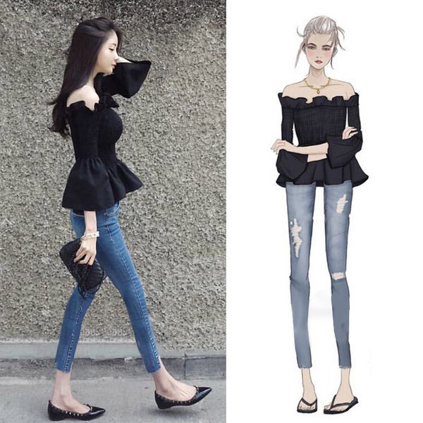 women's t-shirt autumn bell sleeve frilled exposed shoulder off-shoulder hem sweater waist hugging off-shoulder shirt, White
women's t-shirt autumn bell sleeve frilled exposed shoulder off-shoulder hem sweater waist hugging off-shoulder shirt, White