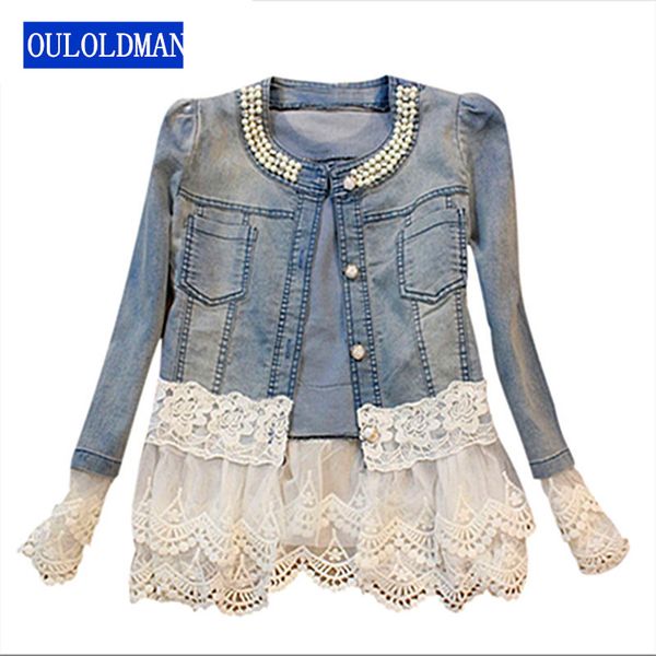 women denim jackets lace spliced jeans jacket coat pearl beads casual winter oversize pocket outwear windbreaker jaqueta casaco, Black;brown
women denim jackets lace spliced jeans jacket coat pearl beads casual winter oversize pocket outwear windbreaker jaqueta casaco, Black;brown