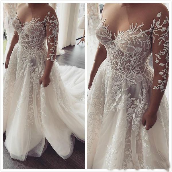 2019 lace arabic wedding dresses sheer neck long sleeves bridal dresses a-line tulle wedding gowns zj553, White
2019 lace arabic wedding dresses sheer neck long sleeves bridal dresses a-line tulle wedding gowns zj553, White