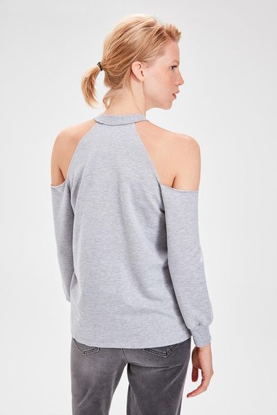 trendyol gray cut outlu knitted sweatshirt twoaw20sw0077, Black