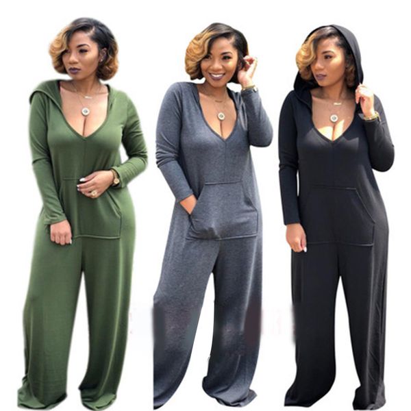 2020 -european and american women's deep v wide-leg trousers solid color hooded pocket casual jumpsuit, Black;white
2020 -european and american women's deep v wide-leg trousers solid color hooded pocket casual jumpsuit, Black;white