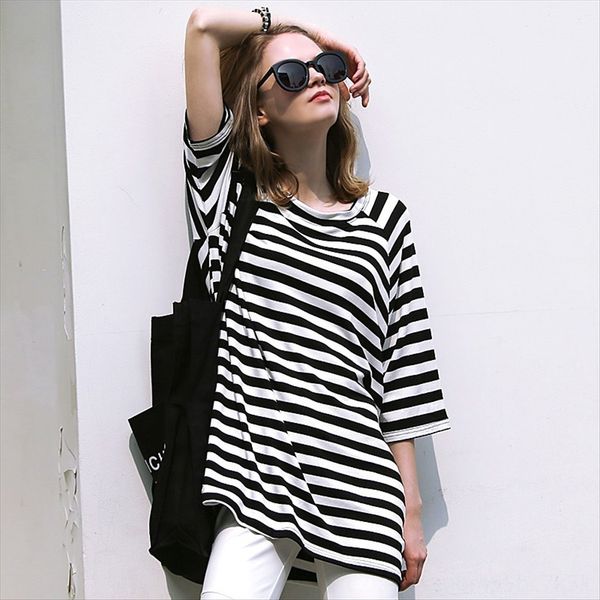striped casual boyfriend large size women's wear 2020 loose mid-length half-sleeve striped casual boyfriend t-shirt large size women�, White
striped casual boyfriend large size women's wear 2020 loose mid-length half-sleeve striped casual boyfriend t-shirt large size women�, White
