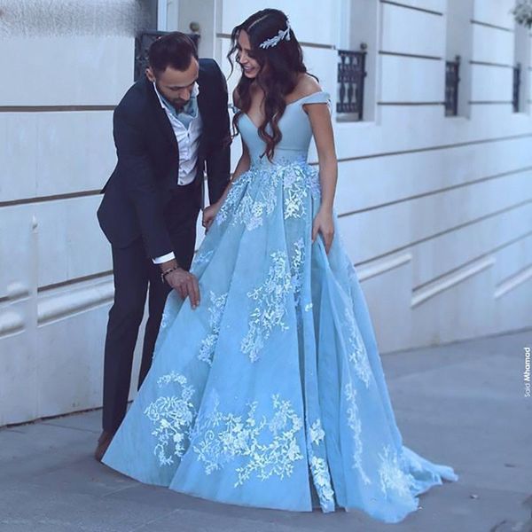 blue prom dresses off the shoulde a line gowns with ivory appliqued long evening gowns, Black
blue prom dresses off the shoulde a line gowns with ivory appliqued long evening gowns, Black