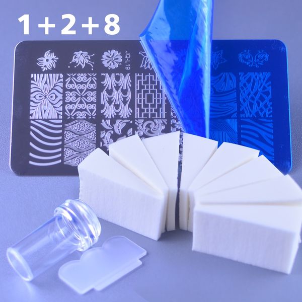 1 set nail stamping plates geometry lace flower dream catcher with jelly stamper scrapper sponge manicure image plate tools, White