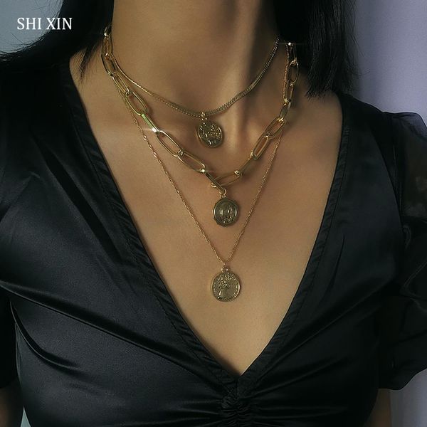 shixin hiphop multi layer coin pendant necklace for women punk gold/silver chain necklace female fashion statement 2019
shixin hiphop multi layer coin pendant necklace for women punk gold/silver chain necklace female fashion statement 2019