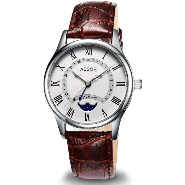 aesop ultra thin 9mm watch men luxury quartz watches moon phase male clock men genuine leather strap relogio masculino, Slivery;brown
aesop ultra thin 9mm watch men luxury quartz watches moon phase male clock men genuine leather strap relogio masculino, Slivery;brown