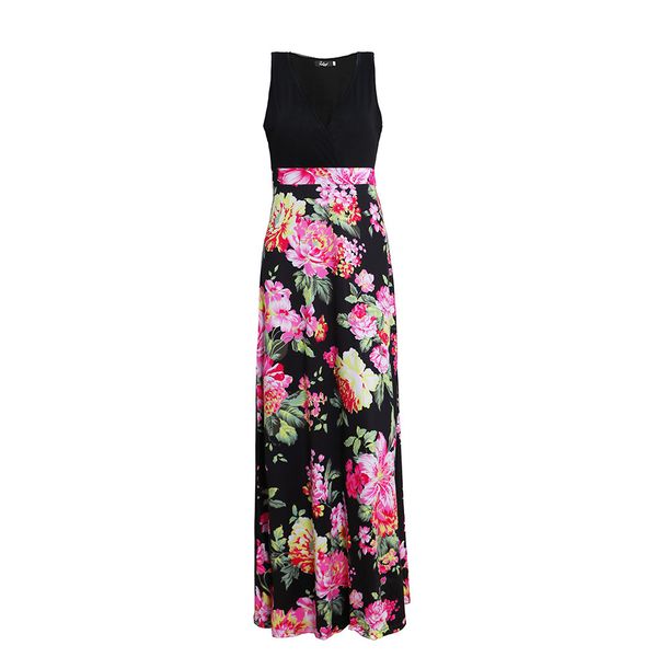 european and american printed dresses summer new v-collar sleeveless vest long skirt, Black;gray
european and american printed dresses summer new v-collar sleeveless vest long skirt, Black;gray