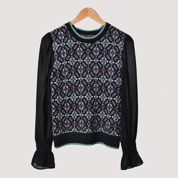 2019 fall autumn black long sleeve round neck floral print woolen panelled pullover knits & tee women fashion tees o1115096m, White
2019 fall autumn black long sleeve round neck floral print woolen panelled pullover knits & tee women fashion tees o1115096m, White