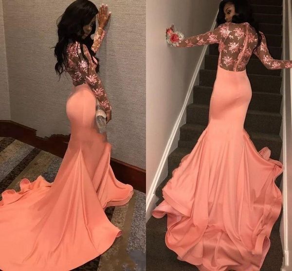 light coral mermaid prom dresses 2019 sheer long sleeve jewel see though back tiered skirt evening gowns vestido de novia party formal, Black
light coral mermaid prom dresses 2019 sheer long sleeve jewel see though back tiered skirt evening gowns vestido de novia party formal, Black