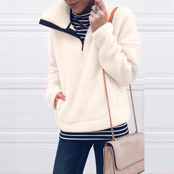 feitong sweatshirts women winter casual solid color stand collar zip up pocket outerwear long sleeve pullover fur sweatshirt top, Black
feitong sweatshirts women winter casual solid color stand collar zip up pocket outerwear long sleeve pullover fur sweatshirt top, Black