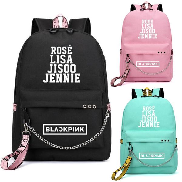 blackpink rose lisa jennie usb backpack school bags black pink mochila travel bags lapchain backpack headphone usb port 
blackpink rose lisa jennie usb backpack school bags black pink mochila travel bags lapchain backpack headphone usb port