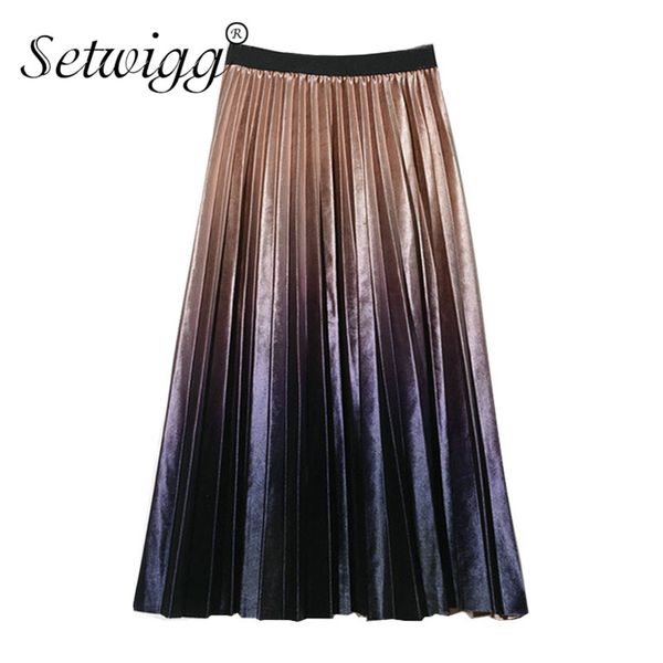 2018 autumn fashion gradient color velvet pleated long skirt metallic multi-color pleuche winter a-line skirts purple blue, Black
2018 autumn fashion gradient color velvet pleated long skirt metallic multi-color pleuche winter a-line skirts purple blue, Black