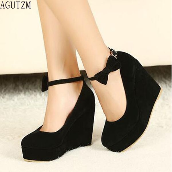women high heels shoes plus size platform wedges female pumps elegant flock buckle bowtie ankle strap party wedding shoe v399, Black
women high heels shoes plus size platform wedges female pumps elegant flock buckle bowtie ankle strap party wedding shoe v399, Black